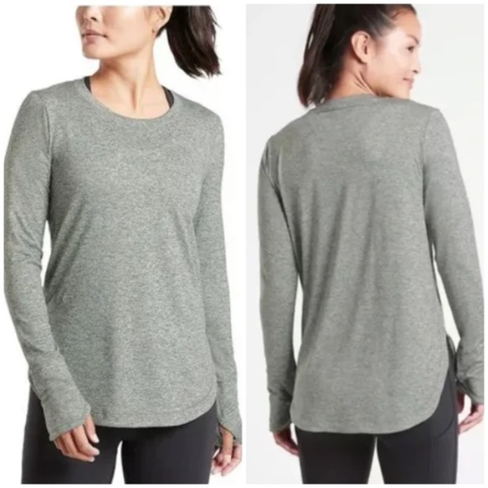 Athleta Uptempo Pullover‎ Long Sleeve Top Heathered Grey XXS